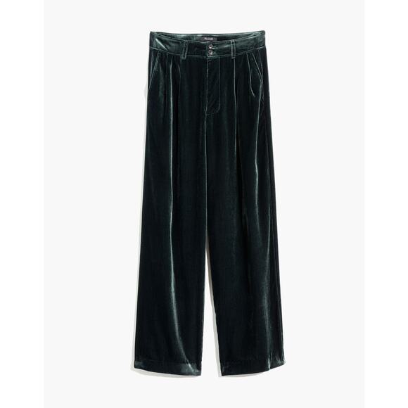 Madewell Velvet Wide Leg Pants Size 4 Smoky Spruce Green Crop Pleated *repaired - Picture 5 of 13